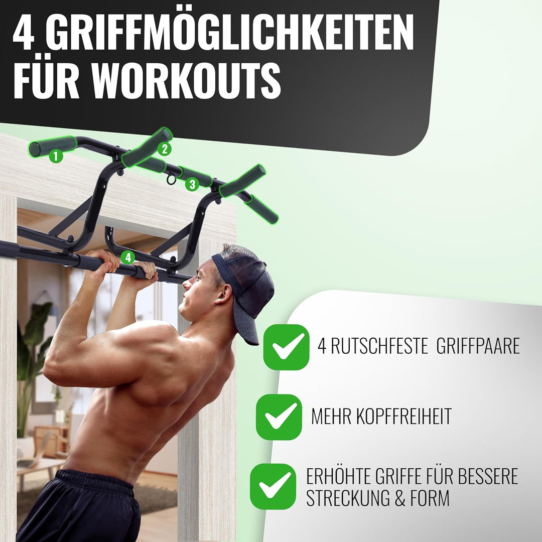 Klimmzugstange für Türrahmen, Ohne Bohren, 4 Griffmölichkeiten, Pull-up Bar für Türen von 60-90 cm m