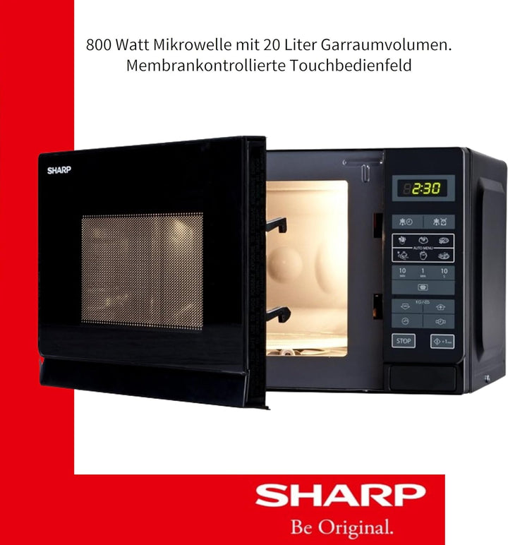 Sharp R242BKW Solo-Mikrowelle / 20 L / 800 W / 5 Leistungsstufen / 8 Automatikprogramme / Gewicht un