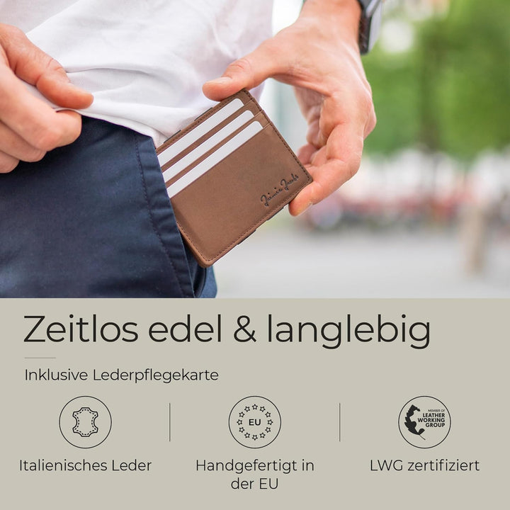 Jaimie Jacobs Flap Boy Slim ohne Münzfach Magic Wallet integrierter RFID Schutz Magischer Geldbeutel