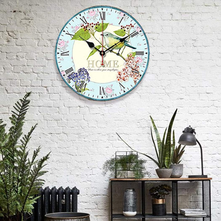 SWHONG Shabby Chic Vogel Wanduhr für Wohnzimmer Schlafzimmer Küche Wohnkultur, Holz Silent Home Wand