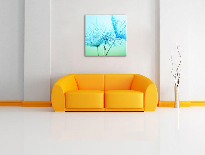Pixxprint Pusteblume bedeckt mit Tropfen, Format: 70x70 auf Leinwand, 70x70