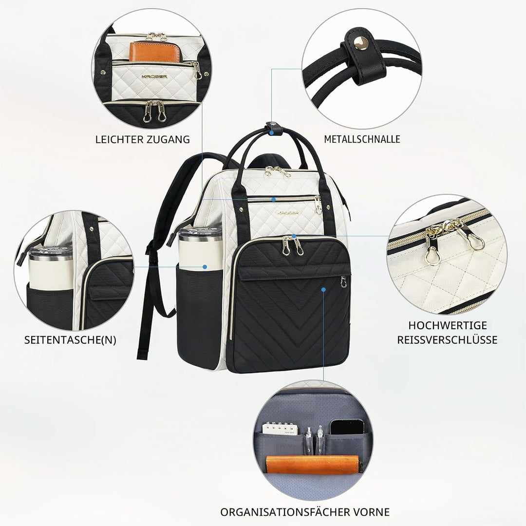 KROSER Laptop-Rucksack Damen 17 Zoll Business Reiserucksack Wasserdicht mit Hartgeschältem Sicherhei