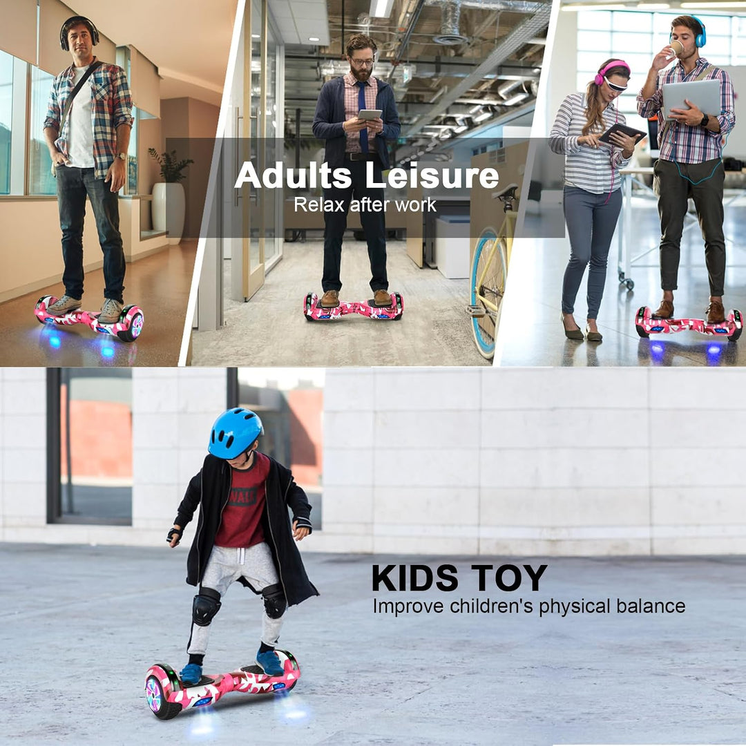 Offroad Hoverboard mit Bluetooth-Lautsprechern LED-Licht, Rutschfeste Fusspolster,6.5 Zoll Reifen Le