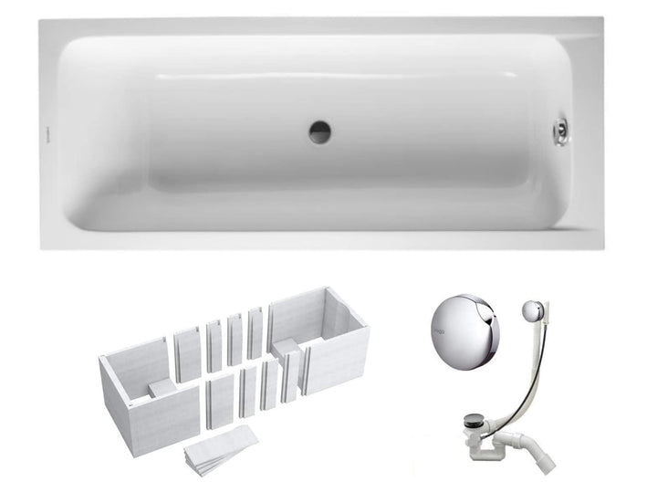 VBChome Badewanne 160x70 cm Duravit Acryl SET Wannenträger Siphon Wanne Rechteck Weiss Design Modern