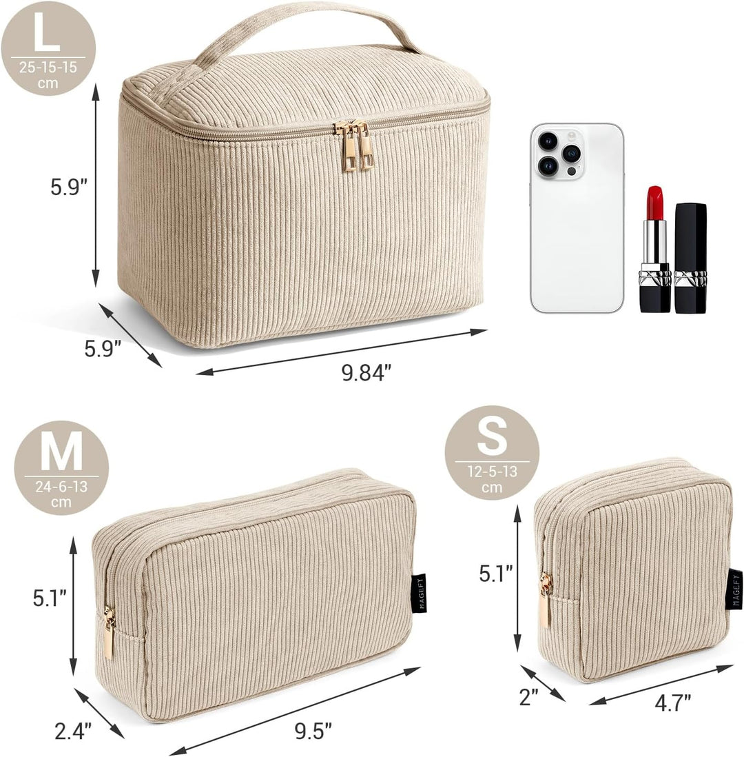 MAGEFY Kosmetiktasche Kleine Make up Tasche für Handtasche, Cord Schminktasche Damen mit Fächern Rei