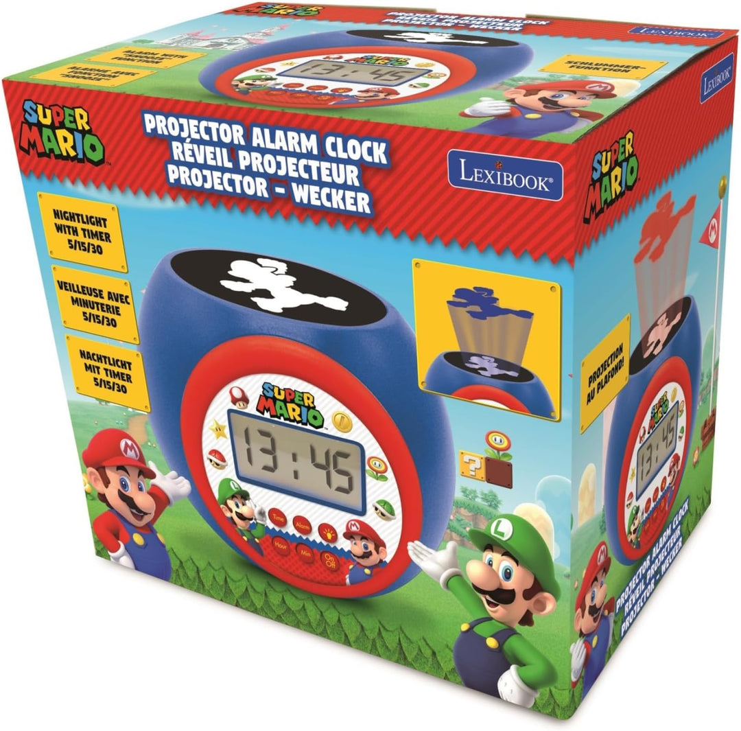 Lexibook - Nintendo Super Mario Projektorwecker mit Schlummerfunktion und Weckfunktion, Nachtlicht m