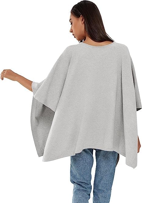 PULI Damen Pullover Poncho Elegant Viskose Strick Locker sitzend Poncho Schal Einheitsgrösse Grau, E