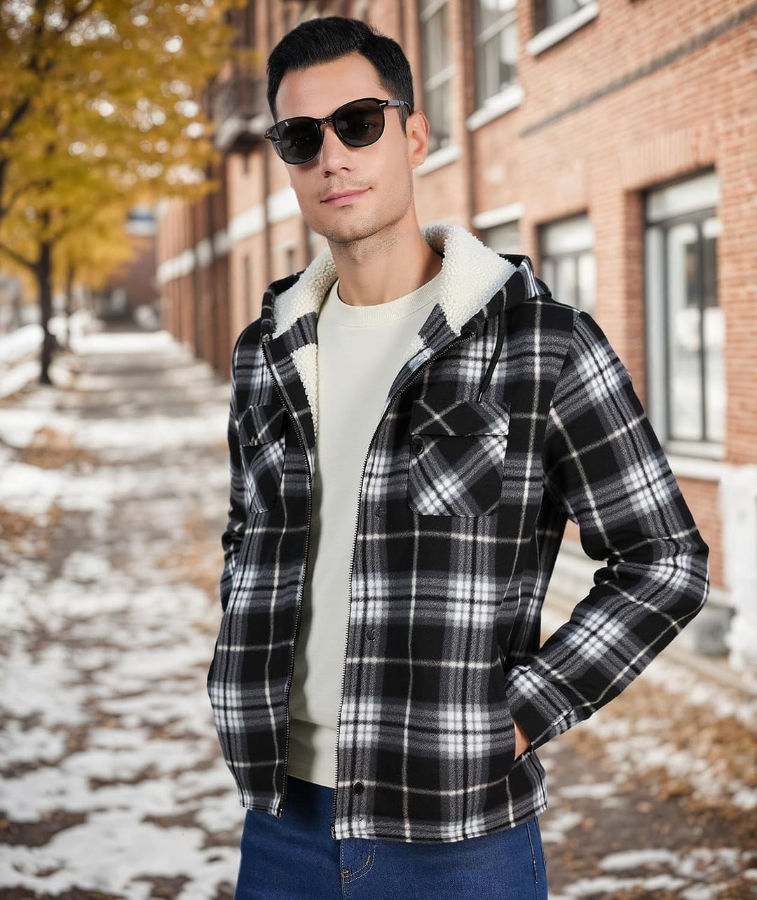 JACKETOWN Hemdjacke Herren Kariertes Winterjacke Thermohemd Fleece Gefüttert Freizeit Jacke mit Kapu