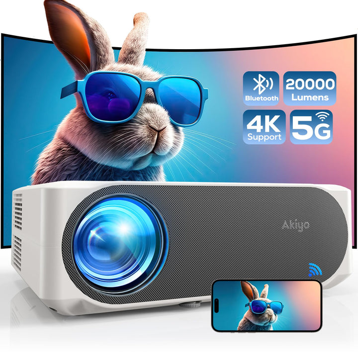 Beamer 4K, AKIYO O8 20000 Lumen WiFi6 Bluetooth5.2 Full HD 1080P Native, Beamer 4K Heimkino 300“ Dis