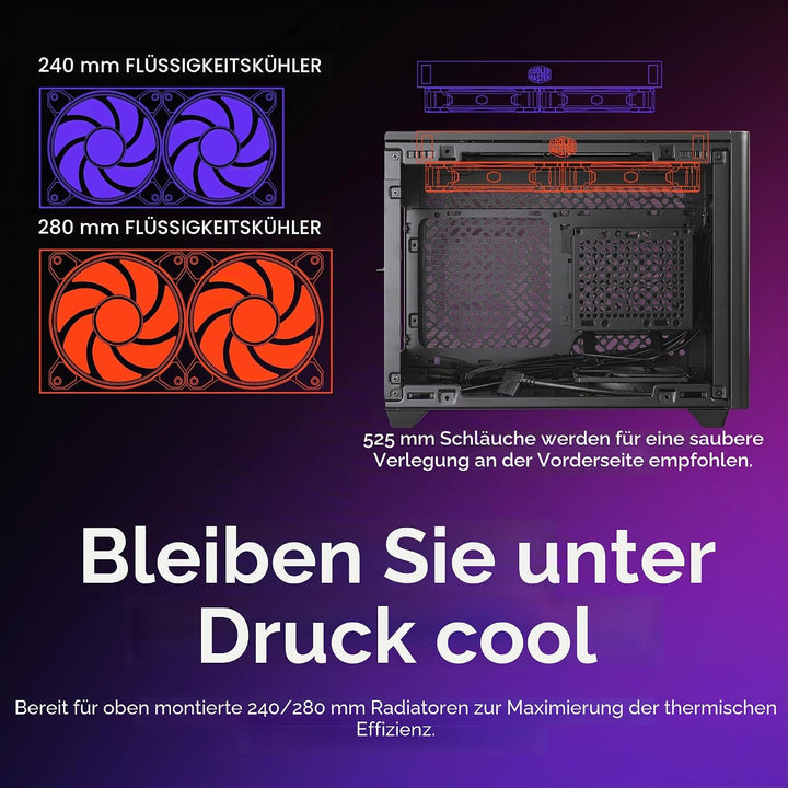 Cooler Master NR200P V2 Mini-ITX 18L PC-Gehäuse, Top-Mount 240 mm, 280 mm Flüssigkeitskühler, 356 mm