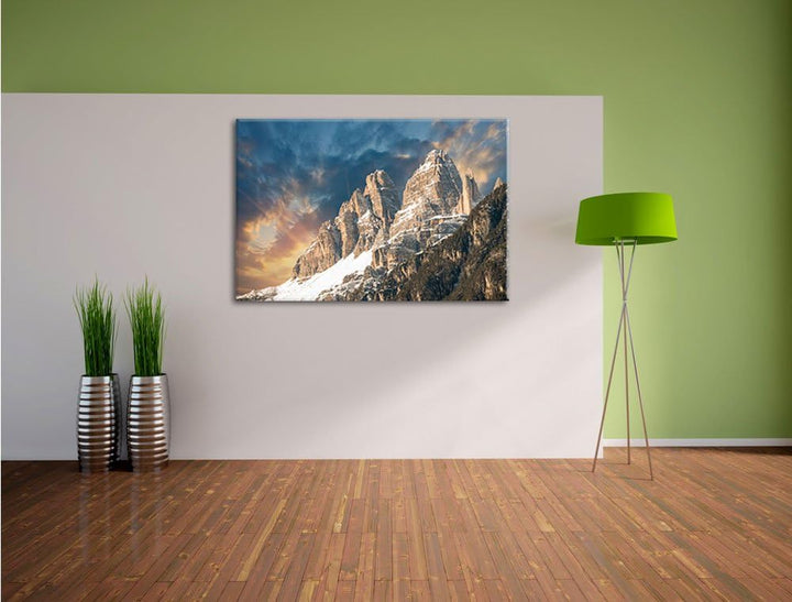 Majestätische Bergkette im Sonnenlicht Format: 100x70 auf Leinwand, XXL riesige Bilder fertig gerahm