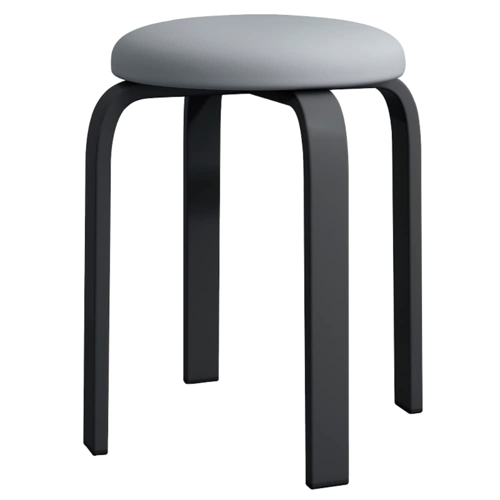 Balama Hocker Schwarz & Grau stapelbar gepolstert 45 x 31 x 31 cm aus Metall mit verstellbarem Boden