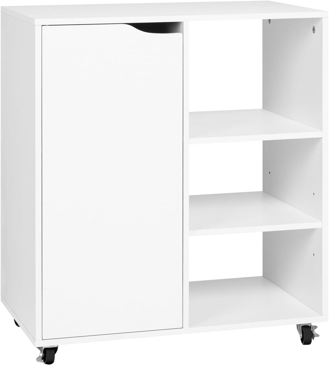 WOLTU Aktenschrank mit Rollen, Druckertisch mit 3 offenen Fächern, 1 Tür, verstellbaren Ablagen, für