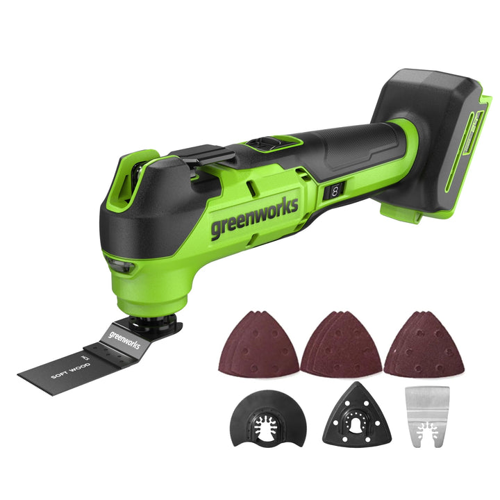 Greenworks 24V Akku-Multifunktionswerkzeug, 8 variable Geschwindigkeiten, bis zu 18.000 OPM, LED-Lic
