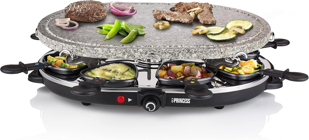 Princess ovaler Raclette-Stein Grill, 1200 Watt, regelbarer Thermostat, für 8 Personen, antihaftbesc