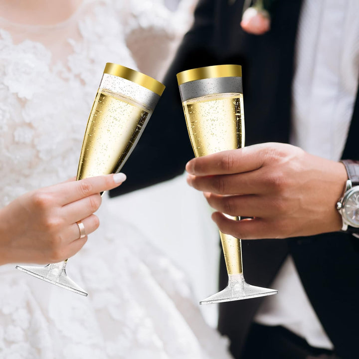 LStex 60 Stück Sektgläser Plastik mit Goldglitter Weingläser Set Geeignet für Hochzeitsfeiern und Ge