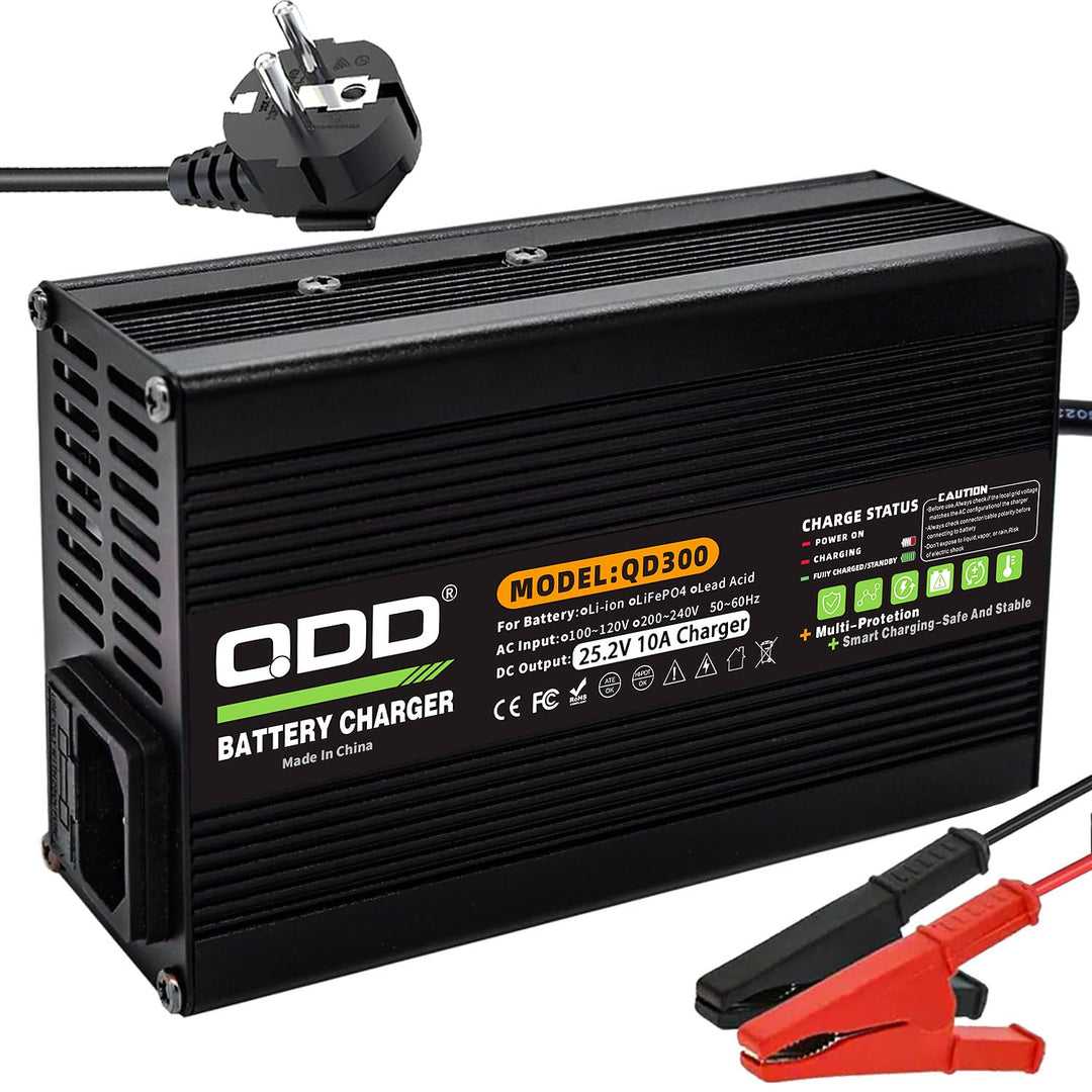 QDD 25,2 V 10 A Smart-Ladegerät, Aluminiumgehäuse, geeignet für 6S 22,2 V Lithium-Ionen-Akku für den