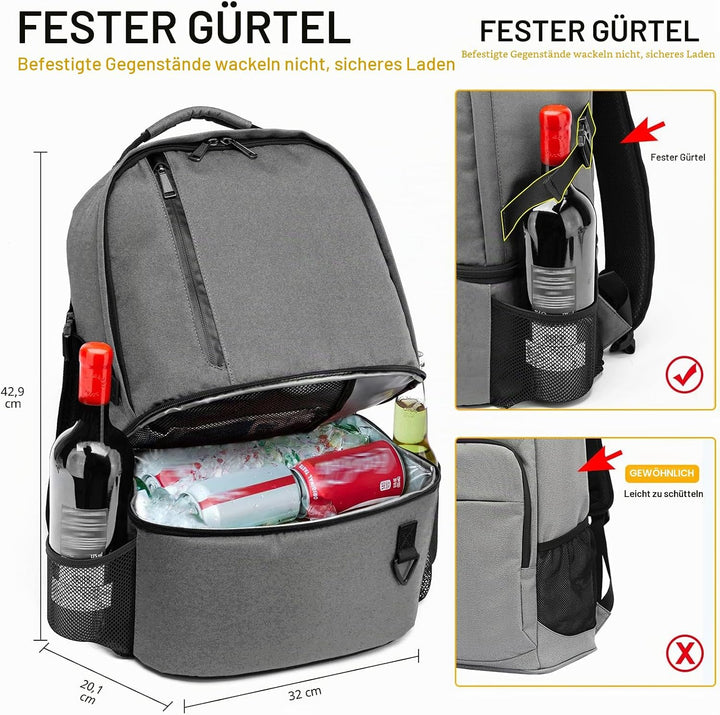 Kühlrucksack 28L Isolierter Kühltasche Picknickrucksack Doppelte Schicht Klein Thermo Rucksack für C