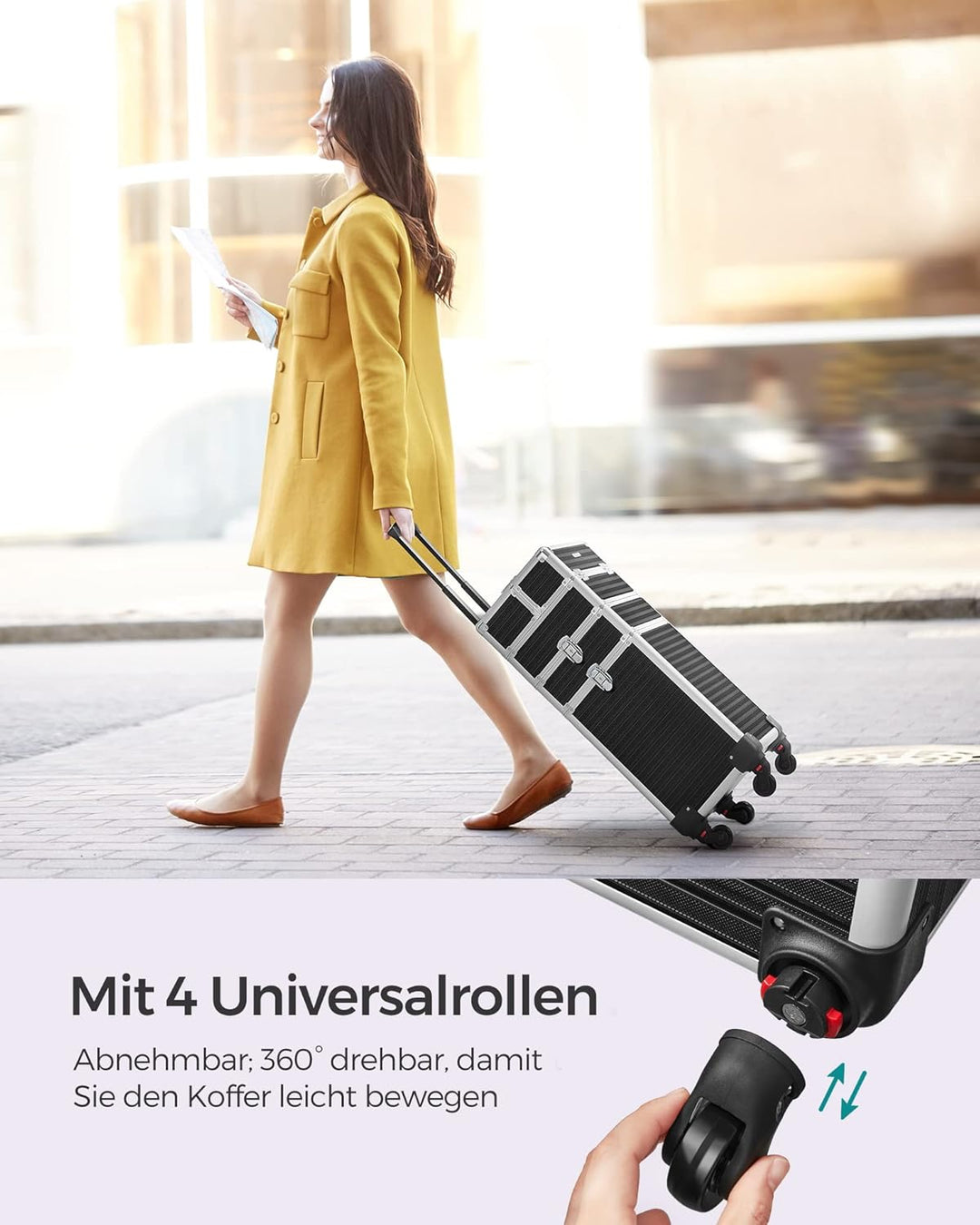 SONGMICS Kosmetikkoffer, Trolley, 3-in-1 Schminkkoffer, extra gross, Friseurkoffer, 34 x 24 x 70,5 c