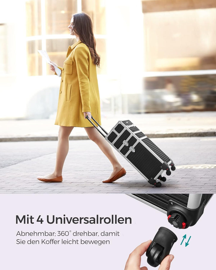 SONGMICS Kosmetikkoffer, Trolley, 3-in-1 Schminkkoffer, extra gross, Friseurkoffer, 34 x 24 x 70,5 c
