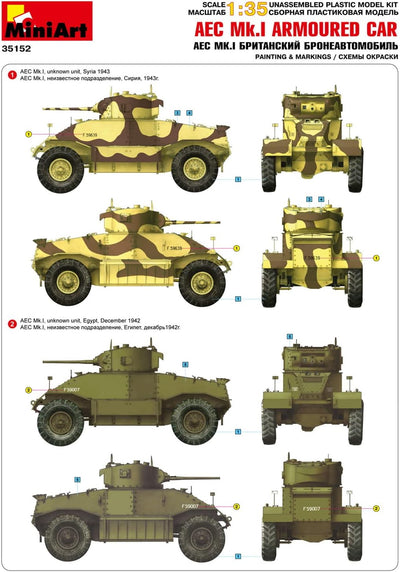 Mini Art 35152 1:35 Brit. Spähpanzer AEC Mk.I-originalgetreue Nachbildung, Modellbau, Plastik Bausat