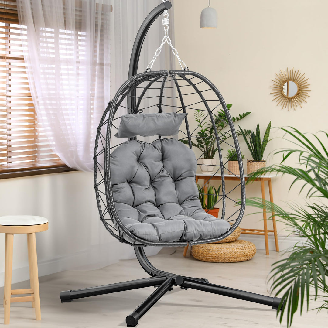 YITAHOME Hängesessel mit Kissen, Max. Belastung 150 kg, Hängesessel Outdoor mit Gestell Körbe 80x65x