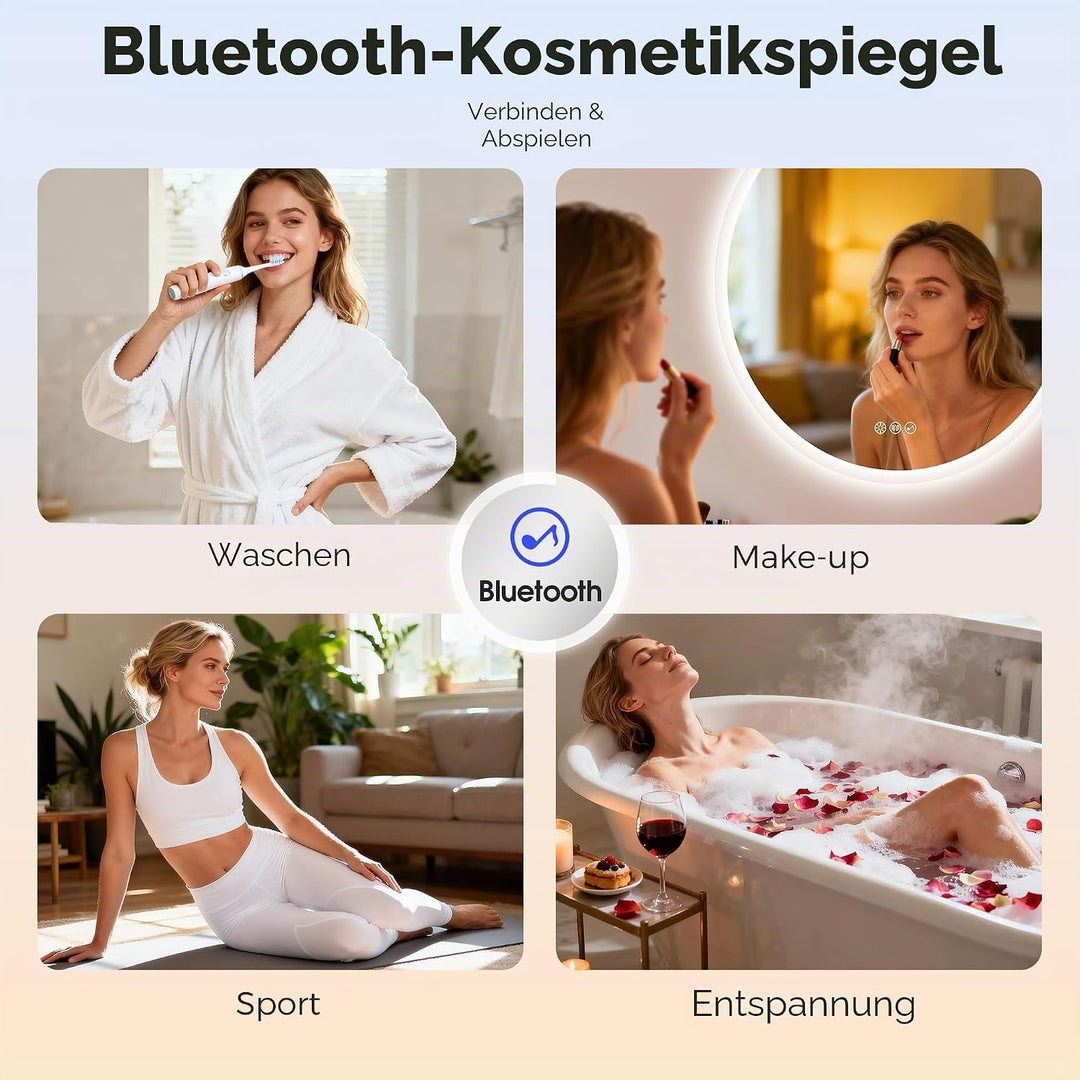 STARLEAD 70cm Runder-Badspiegel-mit-Beleuchtung, Bluetooth, Dimmbar, 3 Farbtemperatur, Entfoggen, Sp
