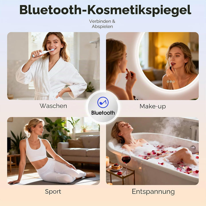 STARLEAD 70cm Runder-Badspiegel-mit-Beleuchtung, Bluetooth, Dimmbar, 3 Farbtemperatur, Entfoggen, Sp