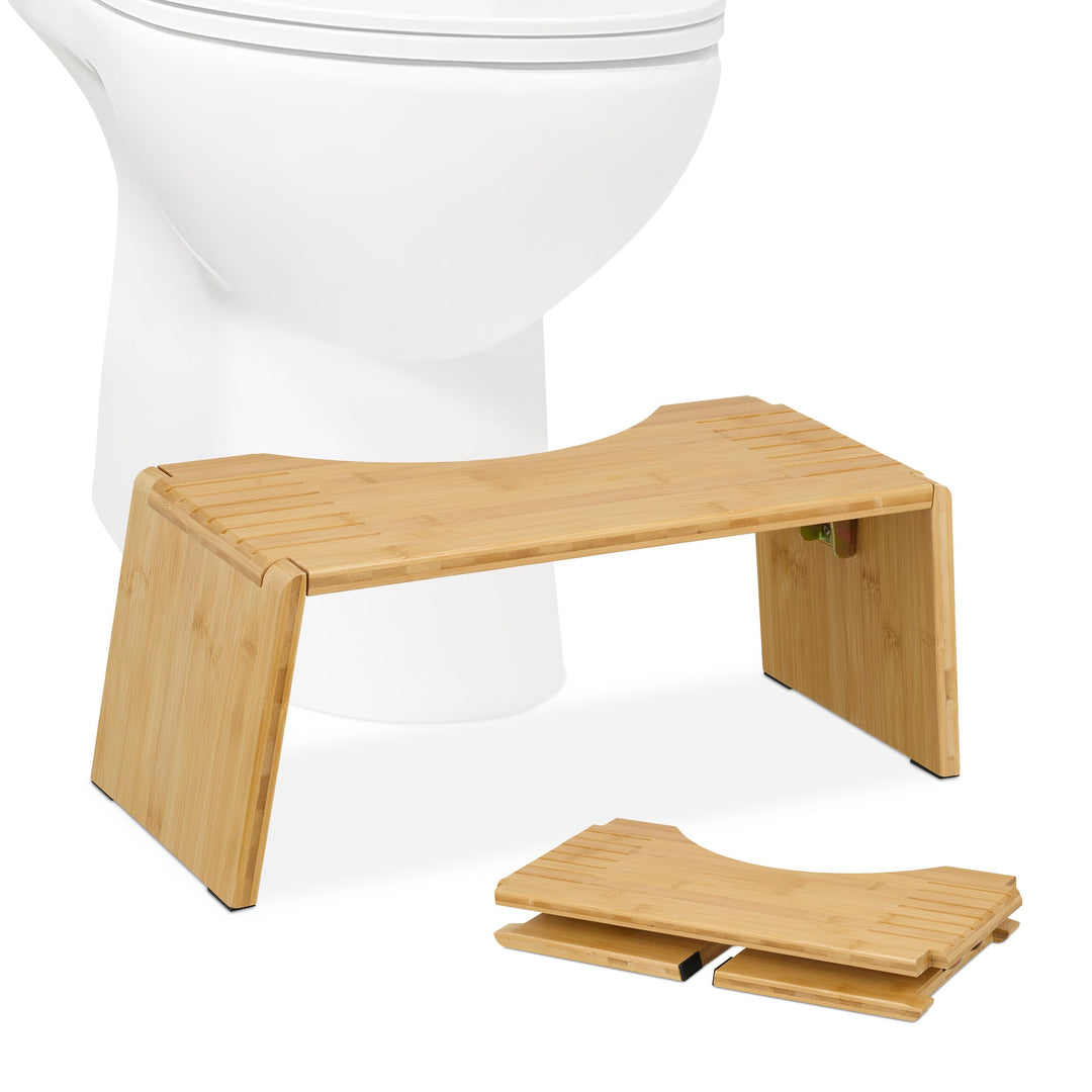 Relaxdays Toilettenhocker, klappbar, Stuhlgang Unterstützung, WC Hocker Erwachsene, Bambus, HxBxT: 1