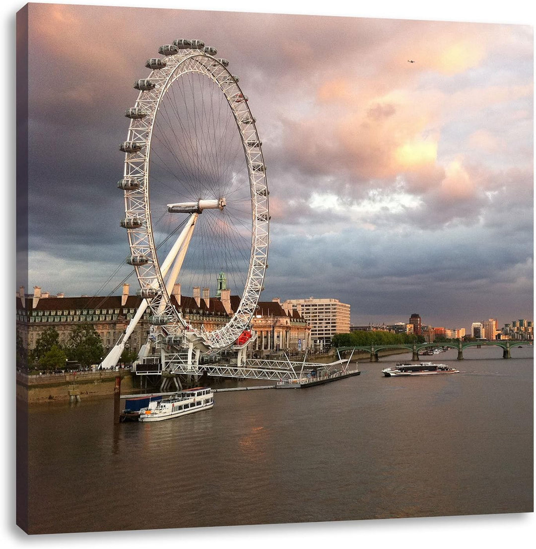 Riesenrad London Eye, Format: 70x70 auf Leinwand, XXL riesige Bilder fertig gerahmt mit Keilrahmen,