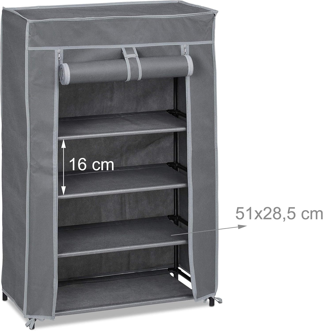 Relaxdays Schuhschrank Stoff, 5 Fächer, 15 Paar Schuhe, Abnehmbarer Bezug, Schuhregal, HxBxT: 90 x 6