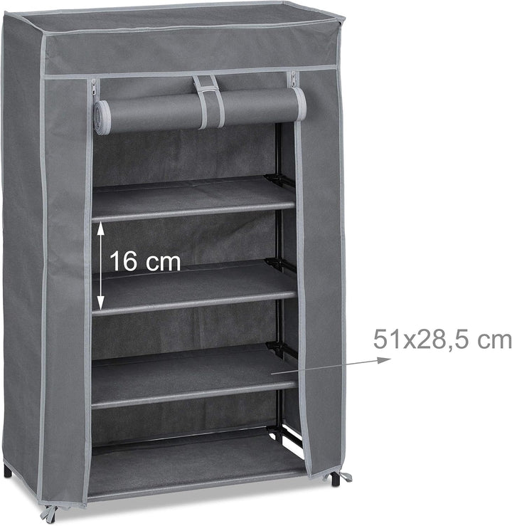 Relaxdays Schuhschrank Stoff, 5 Fächer, 15 Paar Schuhe, Abnehmbarer Bezug, Schuhregal, HxBxT: 90 x 6