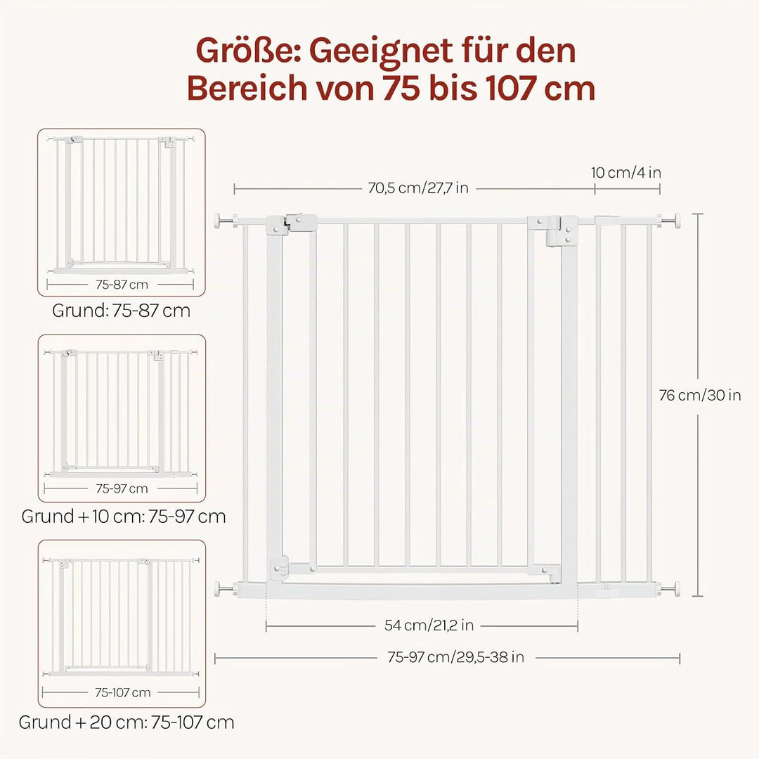 WOLTU Treppenschutzgitter, Türschutzgitter, Absperrgitter, inkl. 10 cm Verlängerung, 75-97 cm, mit/o