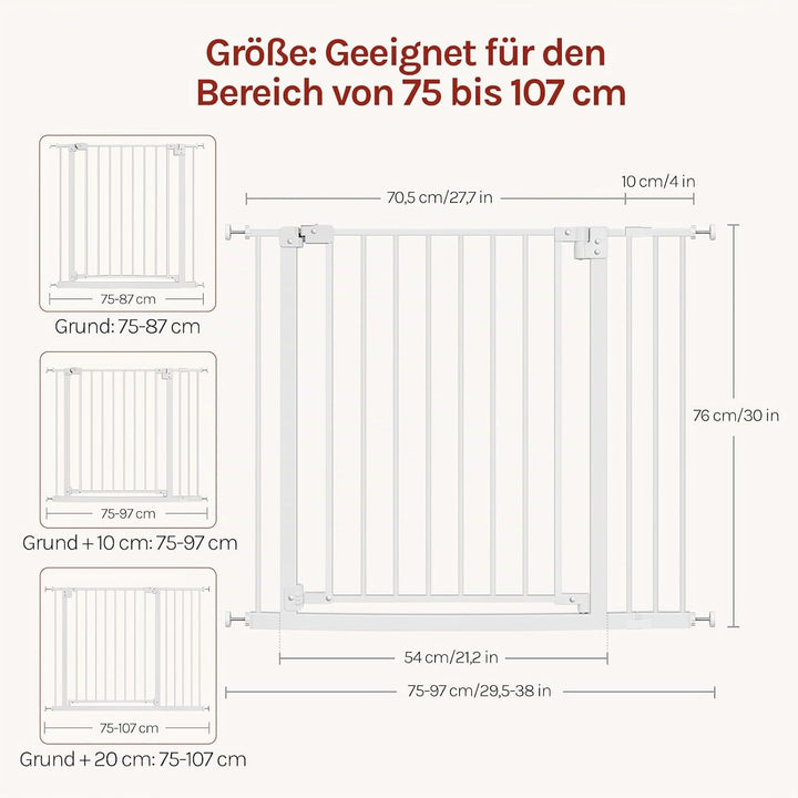 WOLTU Treppenschutzgitter, Türschutzgitter, Absperrgitter, inkl. 10 cm Verlängerung, 75-97 cm, mit/o
