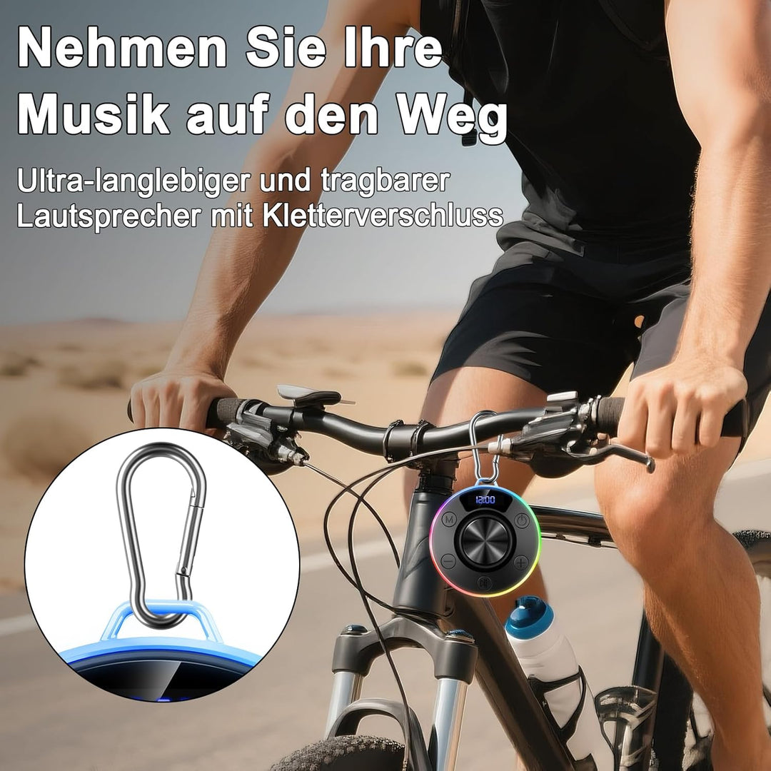 Bluetooth Lautsprecher mit LED Licht, Klein Duschlautsprecher Bluetooth 5.3 mit Saugnapf, IPX7 Wasse