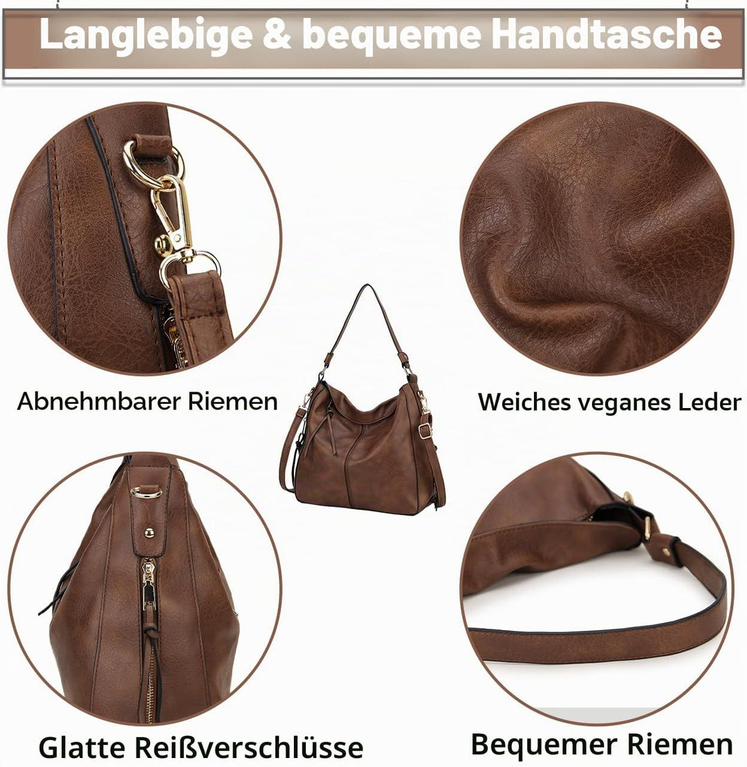 VX VONXURY Handtaschen für Frauen, Medium Vegan Leder Hobo Taschen Geldbörse für Damen Braun, Braun
