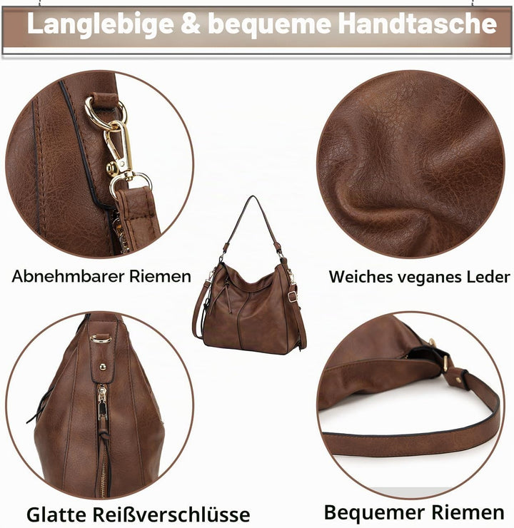 VX VONXURY Handtaschen für Frauen, Medium Vegan Leder Hobo Taschen Geldbörse für Damen Braun, Braun