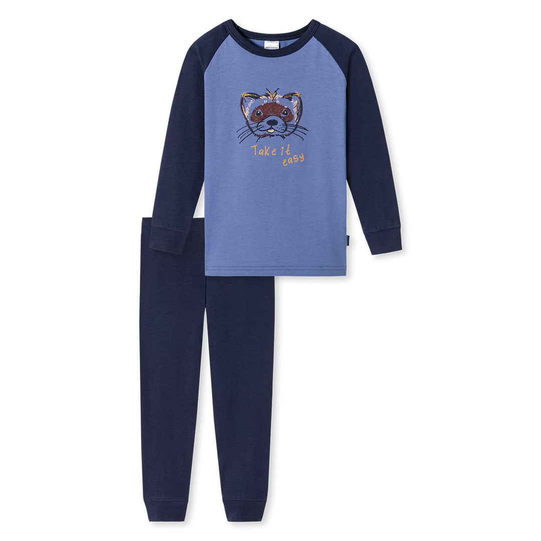 Schiesser Jungen Schlafanzug lang ohne Bündchen Baumwolle - Gr. 140 bis 176 92 Blau (Ll), 92 Blau (L