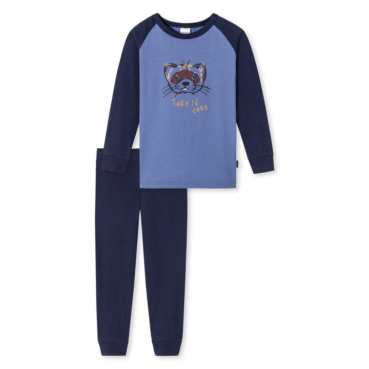 Schiesser Jungen Schlafanzug lang ohne Bündchen Baumwolle - Gr. 140 bis 176 92 Blau (Ll), 92 Blau (L