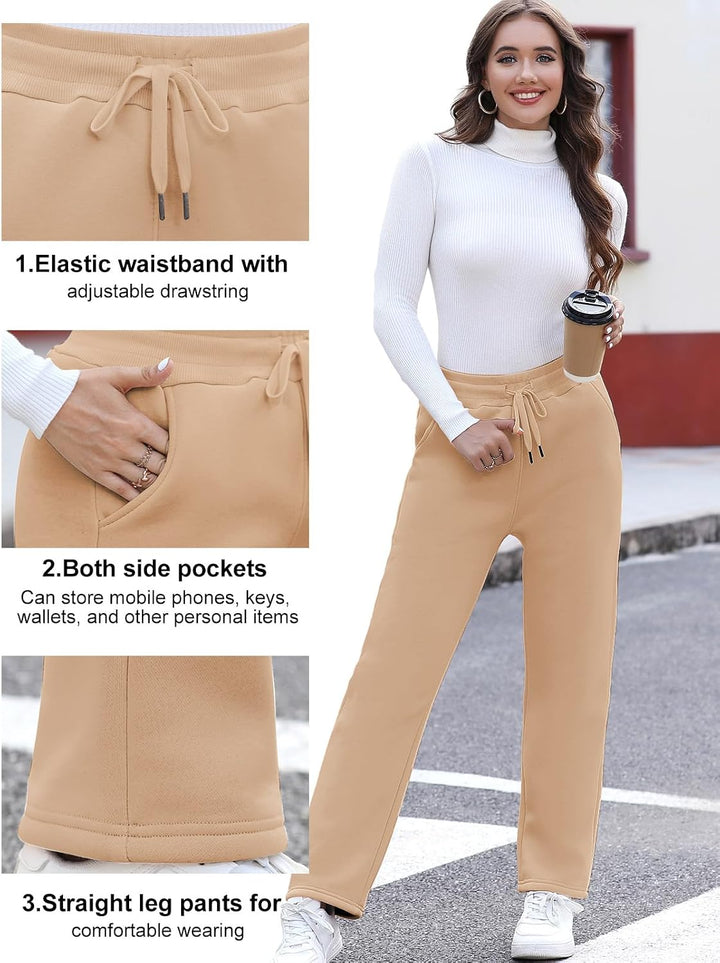 Damen Warme Jogginghose Thermo Fleece Gefütterte Winter Hosen Lamm Plüsch Kordelzug Sweathose mit Ta