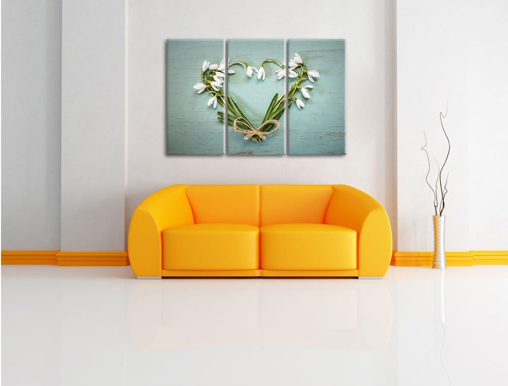 Pixxprint Herz aus Blumen 3-Teiler Leinwandbild 120x80 Bild auf Leinwand