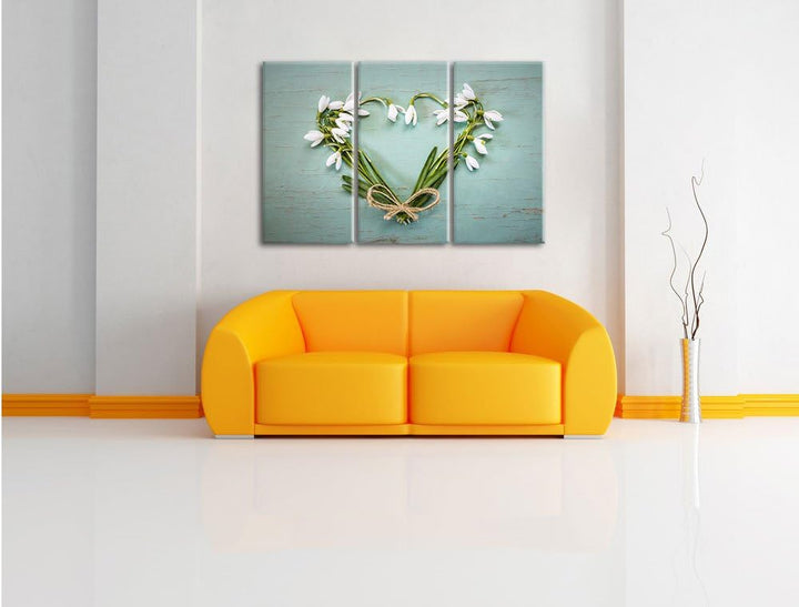 Pixxprint Herz aus Blumen 3-Teiler Leinwandbild 120x80 Bild auf Leinwand