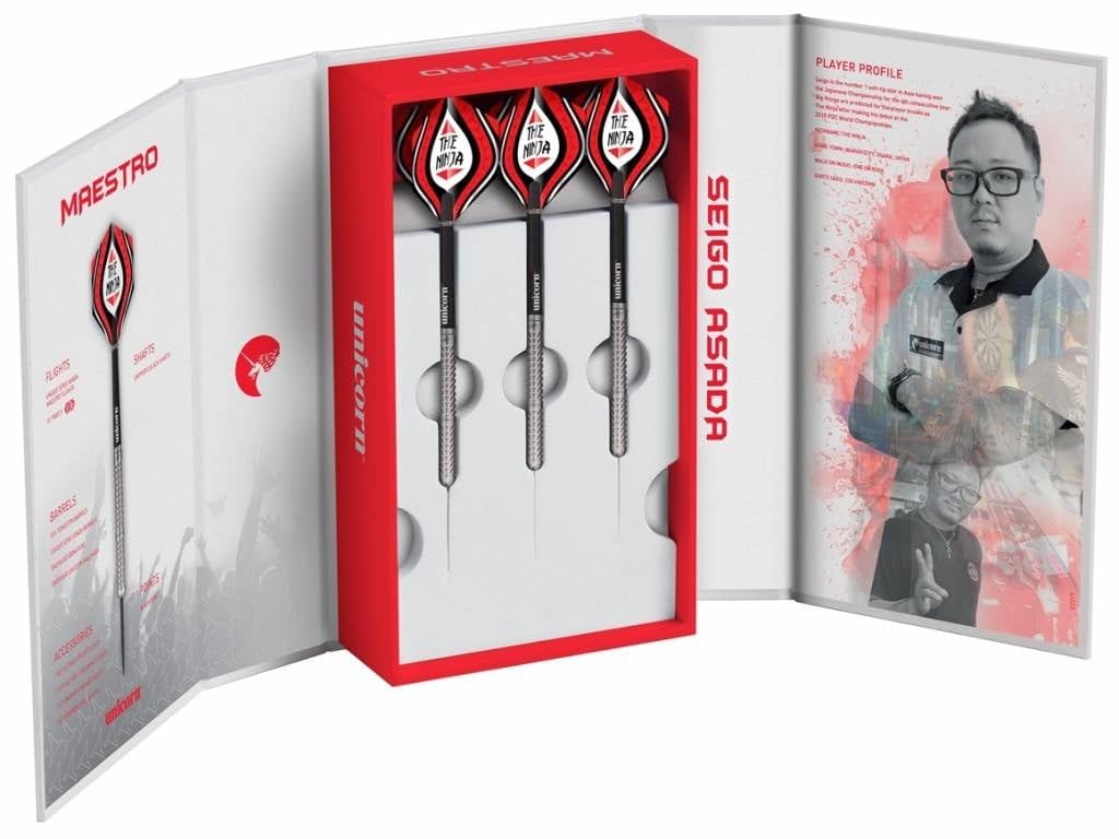 Unicorn Seigo Asada-Maestro 90% Tungsten Natural Dartpfeile mit Stahlspitze 25 g rot / schwarz, 25 g
