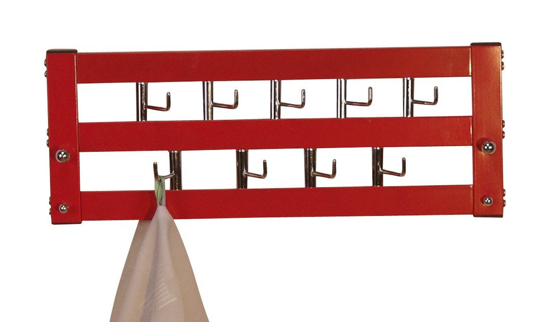 iovivo Wandgarderobe aus Metall, mit neun Kleiderhaken, 60x7x25 cm rot, Rot