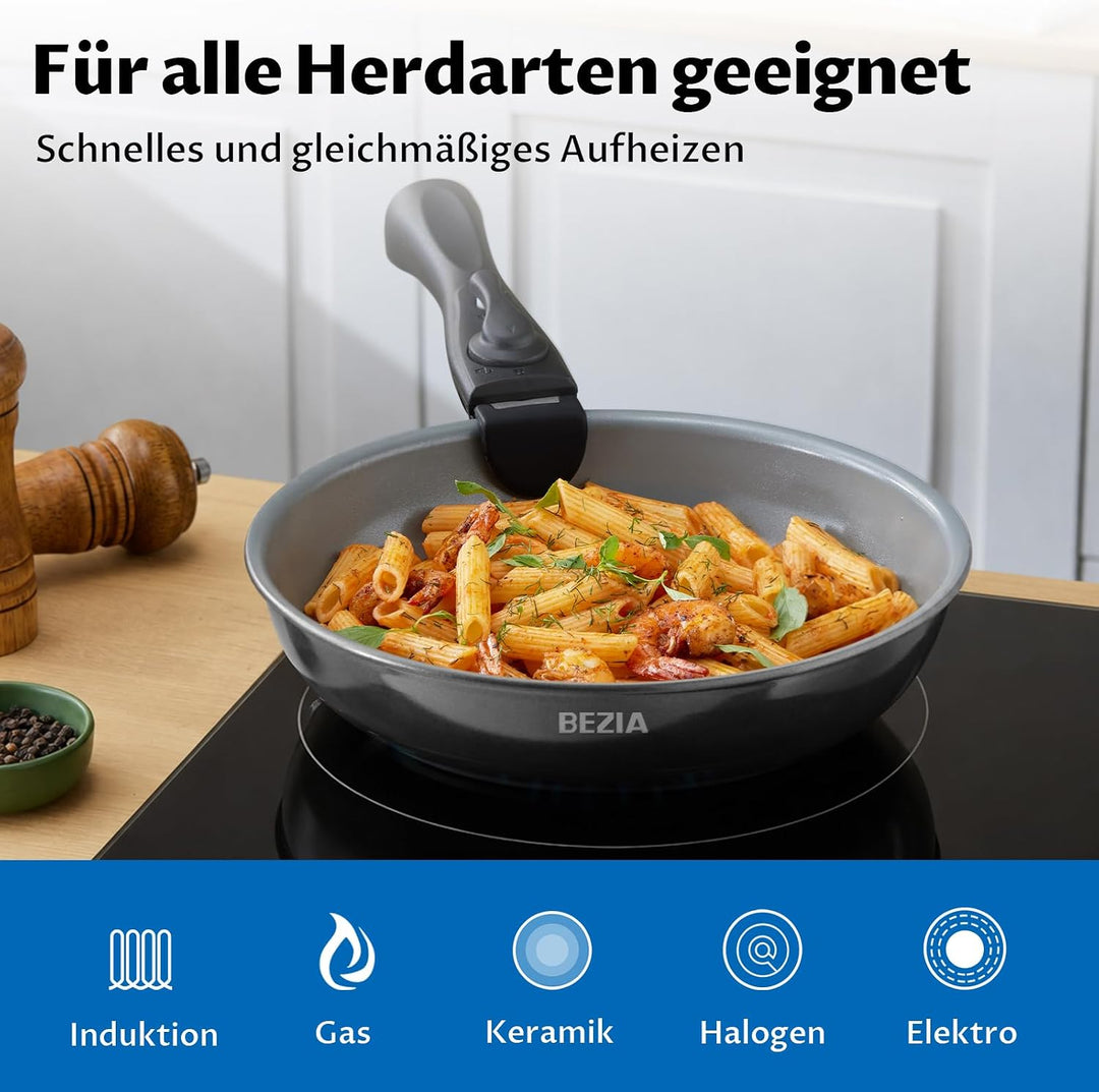 BEZIA Pfannenset mit abnehmbaren Griffen, Töpfe und Pfannen Set mit gesunder Keramikbeschichtung, In
