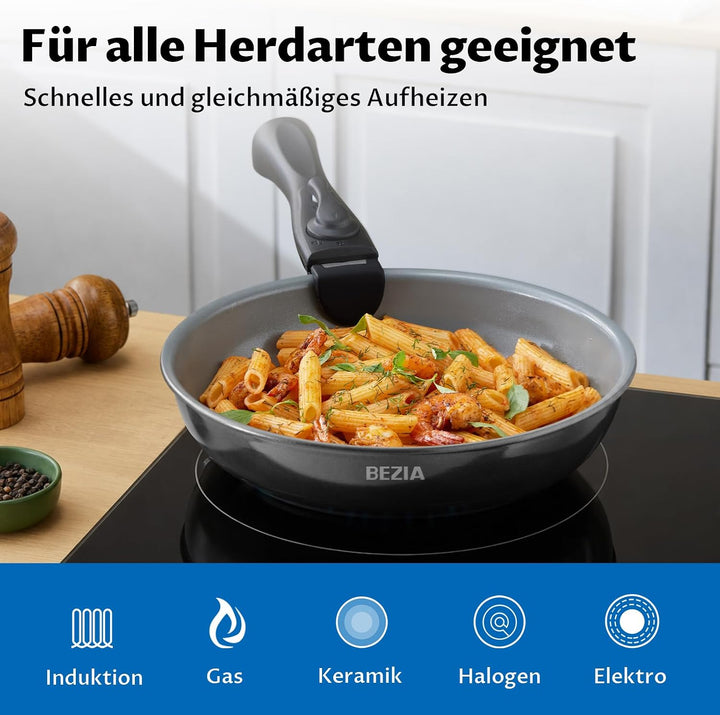 BEZIA Pfannenset mit abnehmbaren Griffen, Töpfe und Pfannen Set mit gesunder Keramikbeschichtung, In