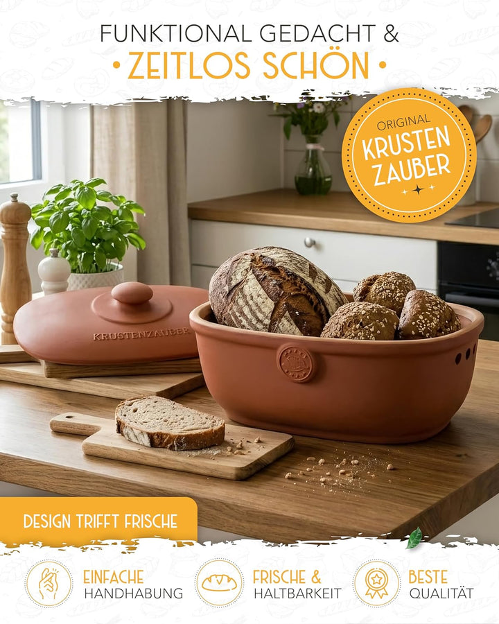KRUSTENZAUBER Brotkasten Keramik zur Brotaufbewahrung – Moderne Brotbox mit Deckel – Bread Box ideal