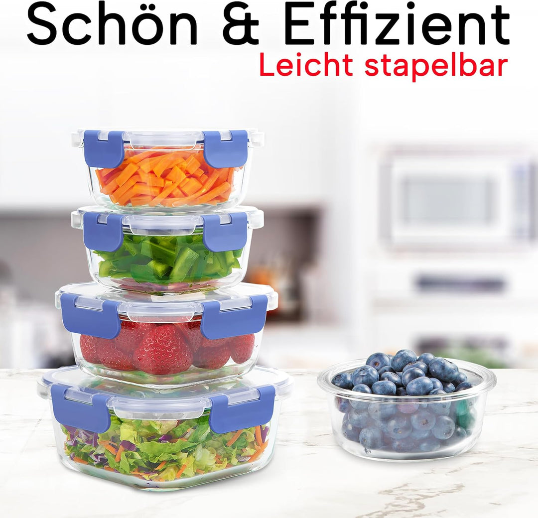 Zulay 12er-Set Glas-Frischhaltedosen für Meal Prep, Tupperdosen Set aus Glas mit luftdichten Deckeln