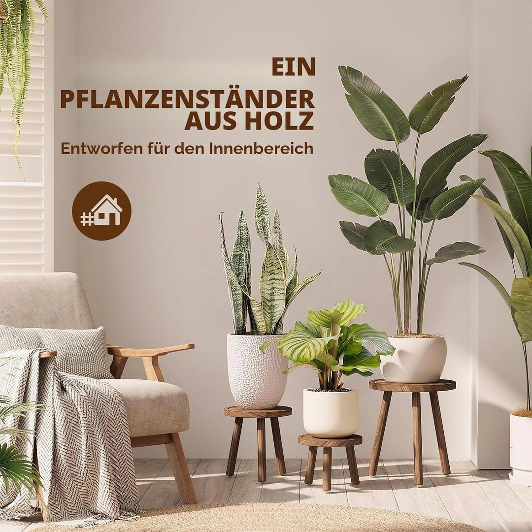 Bamworld Pflanzenhocker aus Holz im 3er-Set – Rustikale Blumenständer in 3 Grössen – Dekorative Beis