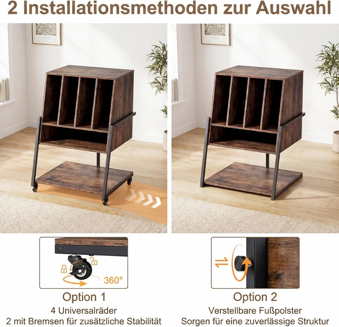COSTWAY Plattenspielerständer, Vinyl Schallplattentisch mit breite Tischplatte, 4 Trennwänden &amp; unte